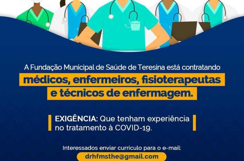  Prefeitura de Teresina está cadastrando profissionais de saúde para contratação