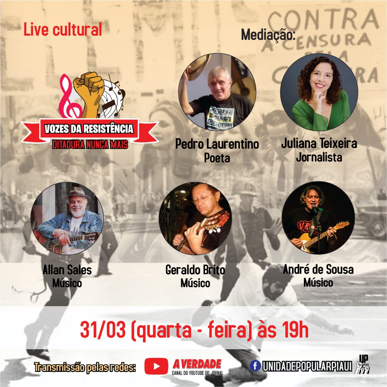 Nessa quarta-feira(31) tem live cultural “Vozes da Resistência”
