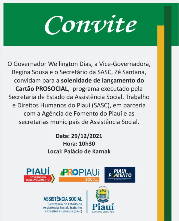 Famílias piauienses recebem cartão Pro Social nesta quarta-feira (29)