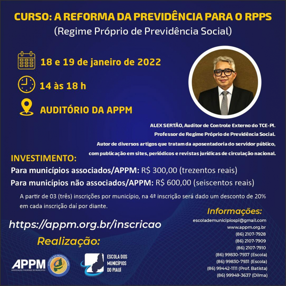 APPM abre inscrições para Curso sobre Reforma da Previdência