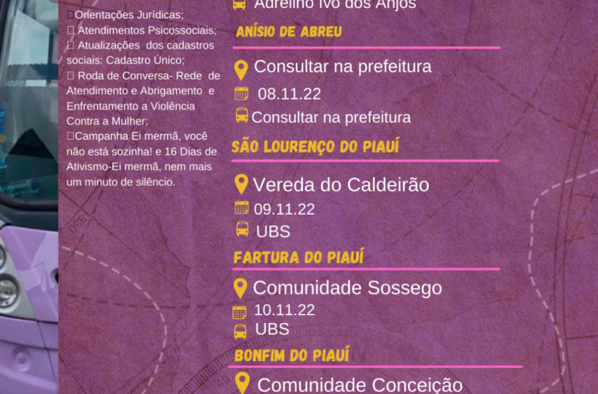  Ônibus Lilás inicia hoje(07) atendimento às mulheres na Serra da Capivara