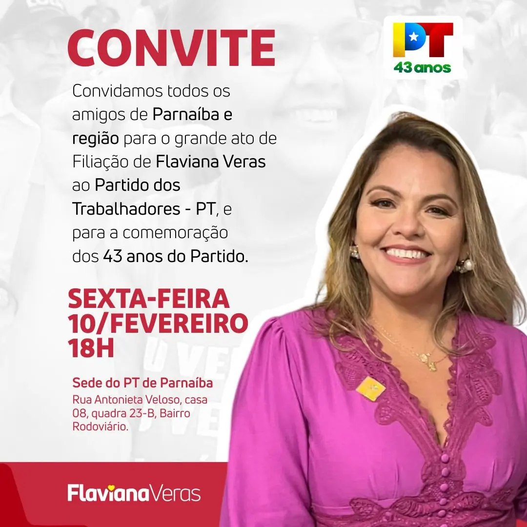 Flaviana Veras se filia ao PT nesta sexta-feira(10)