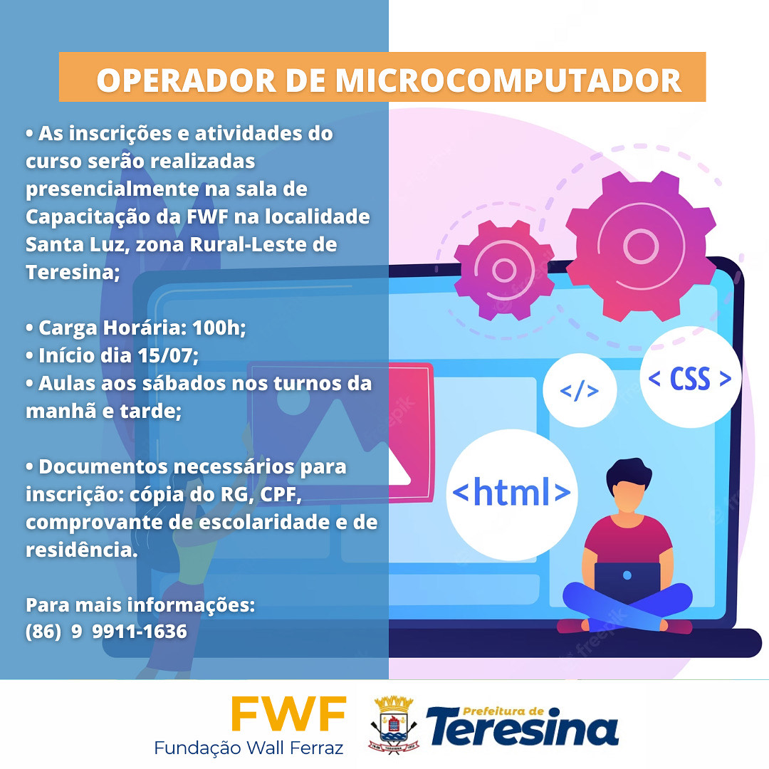 Prefeitura oferece curso de “Operador de Microcomputador” no povoado Santa Luz