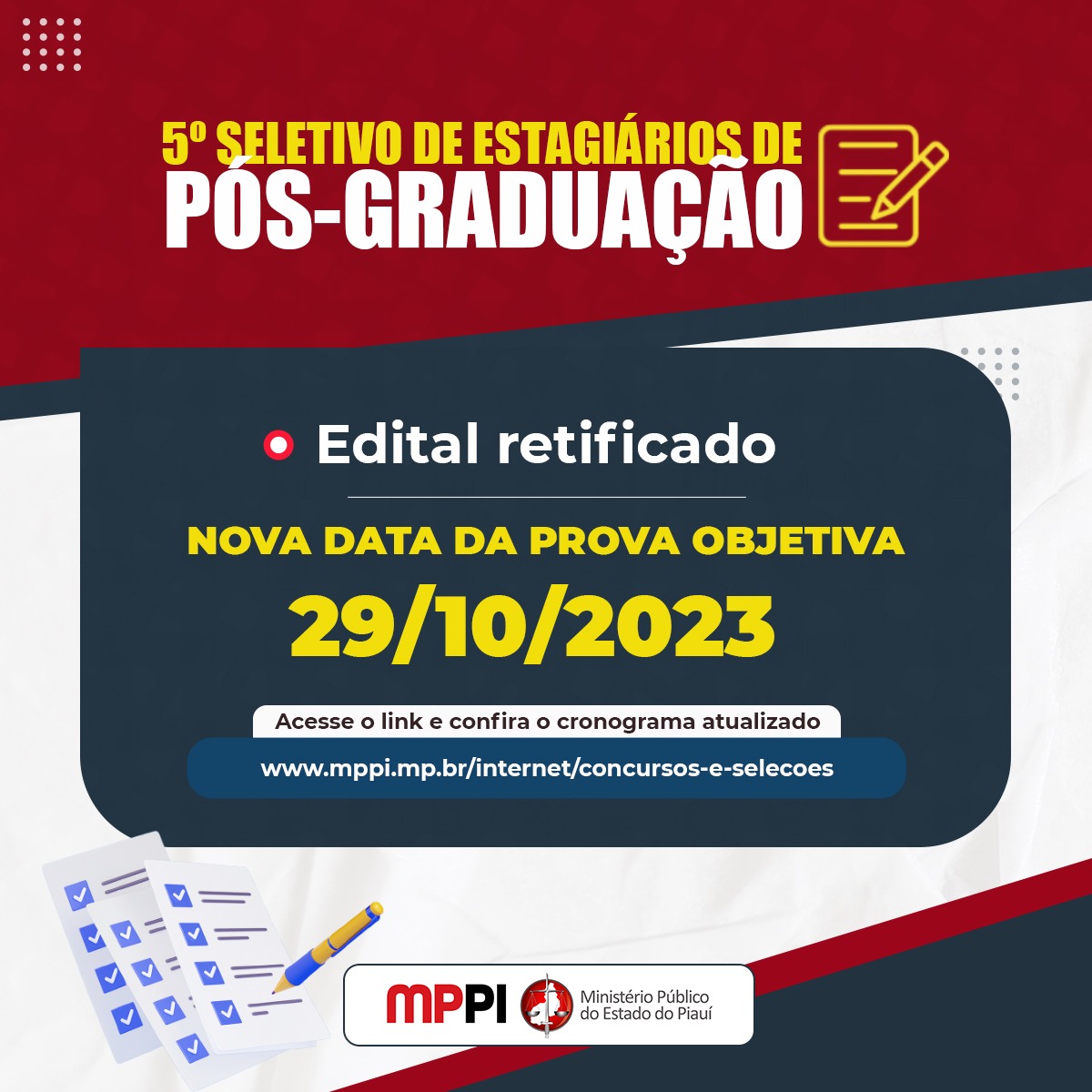 MP adia prova para estagiários de Pós-graduação