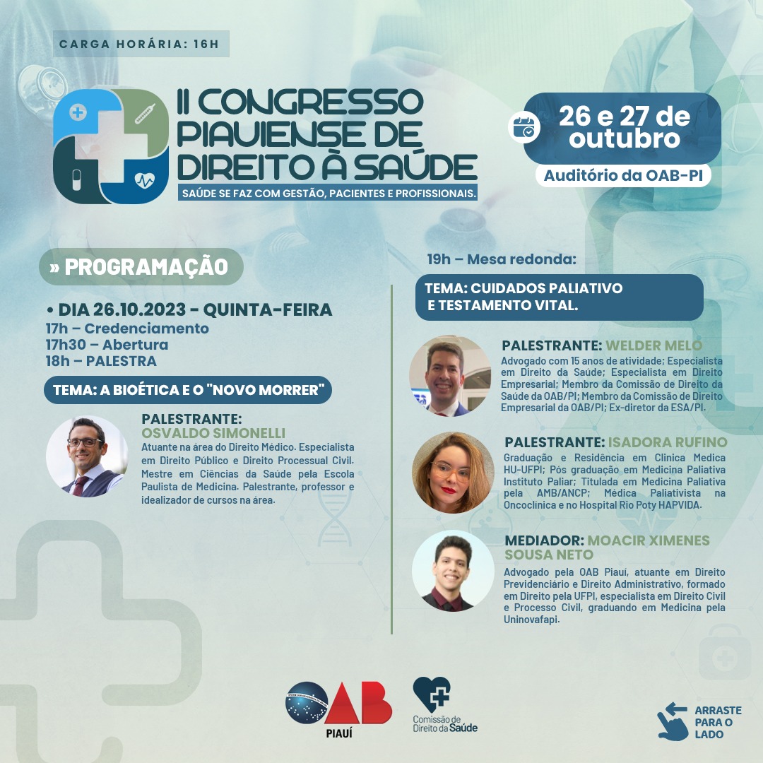 OAB-PI promove Congresso sobre saúde pública pré e pós Covid-19