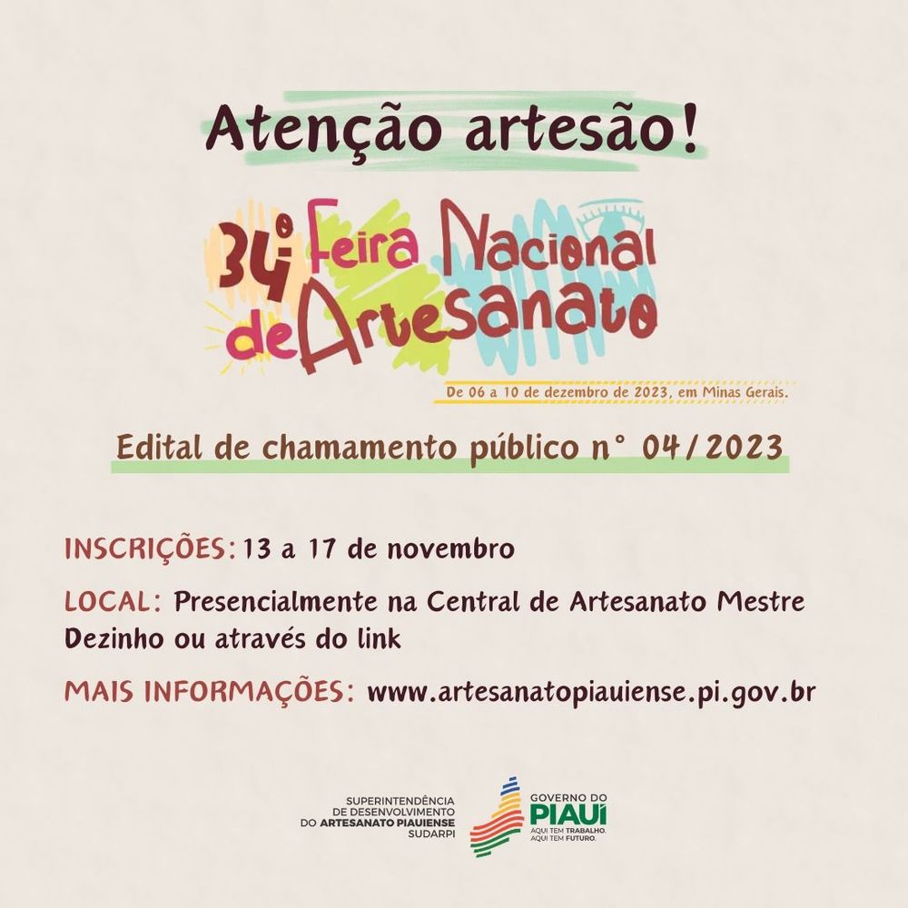 Estão abertas inscrições para Feira Nacional de Artesanato