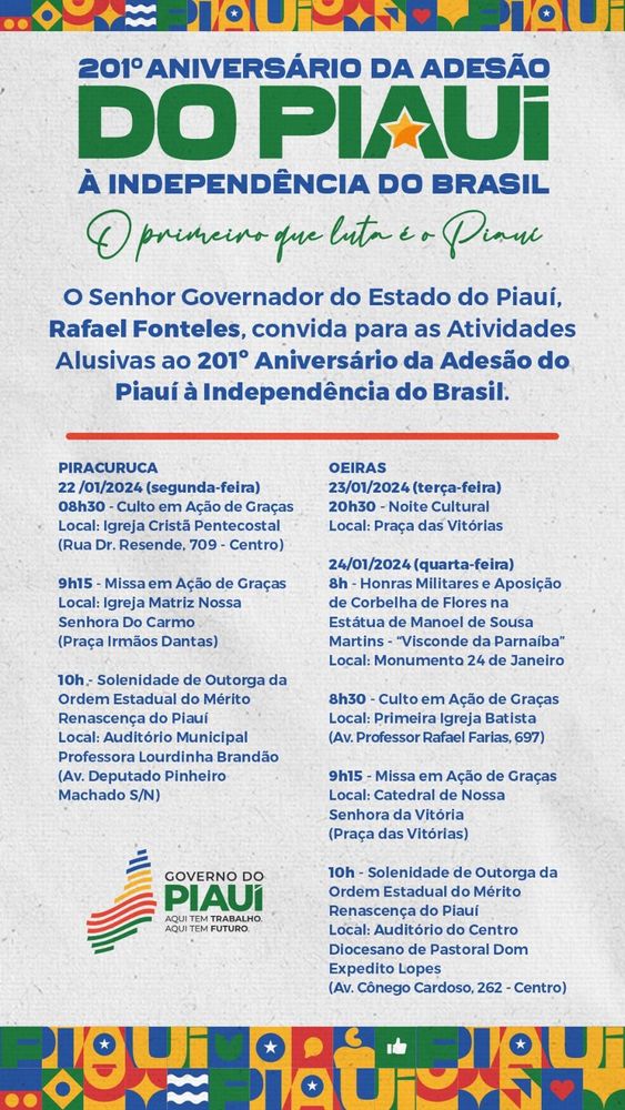 Começa hoje(22) programação pelo Dia da adesão do Piauí à independência do Brasil