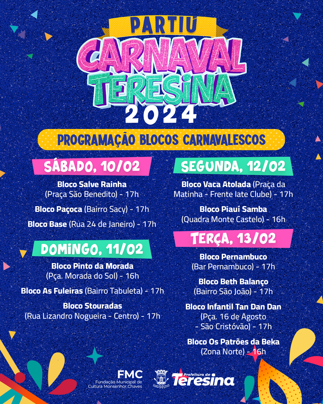 Prefeitura divulga programação dos Blocos de Carnaval em Teresina