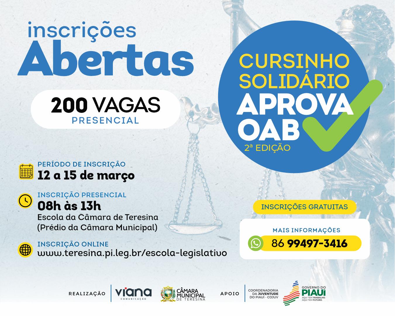 Câmara abre inscrições para Cursinho preparatório da OAB