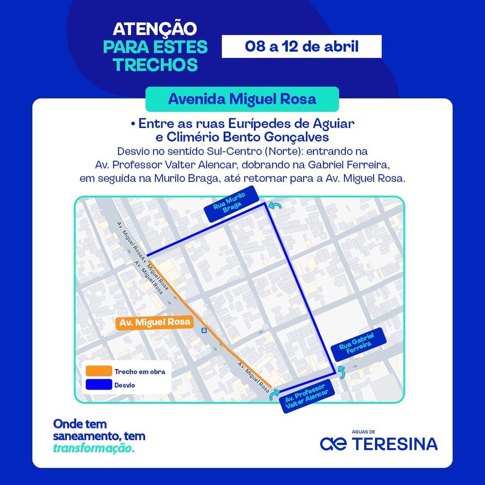 Águas de Teresina interdita centro/sul até sexta(12)