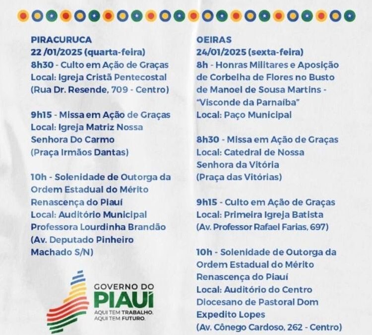 Governador Rafael inaugura obra e entrega comendas em Piracuruca nesta quarta (22)